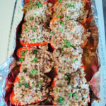 Slow Cooker Italian Stuffed Bell Peppers seasoned with Lauri Lee's Ultra Low Sodium Adobo Seasoning Blend
