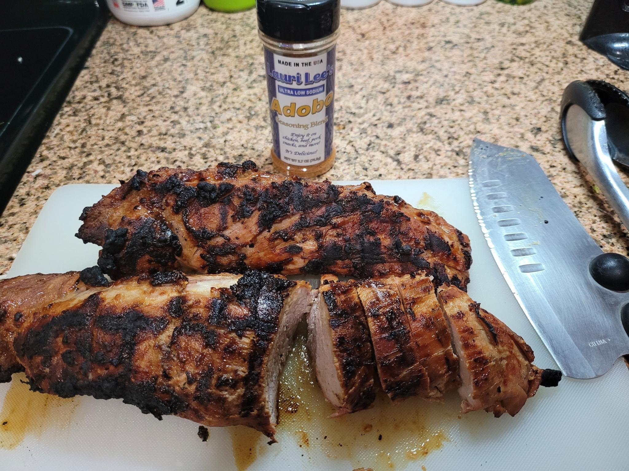 Grilled Pork Loin seasoned with Lauri Lee's Ultra Low Sodium Adobo Seasoning Blend