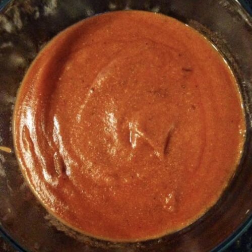 Enchilada sauce seasoned with Lauri Lee's Ultra Low Sodium Taco Seasoning Blend